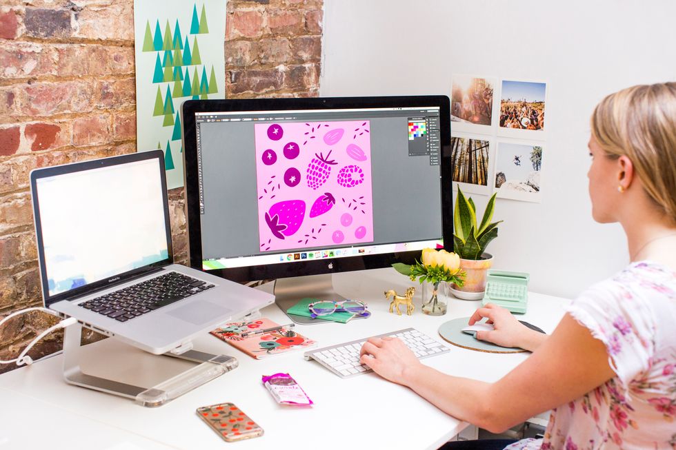 Then we scanned the sketches and made an art print in Adobe Illustrator inspired by the colors of the bar. (Can we just take a minute to appreciate this beautiful print? We\u2019re seriously impressed.)