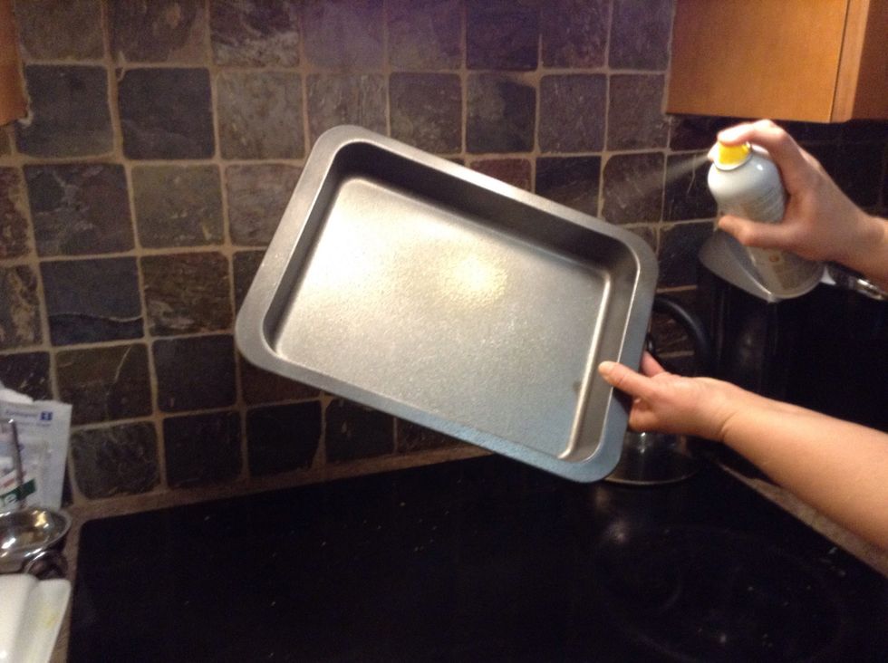 Then well the butter is melting spray the pan with your non stick cooking spray