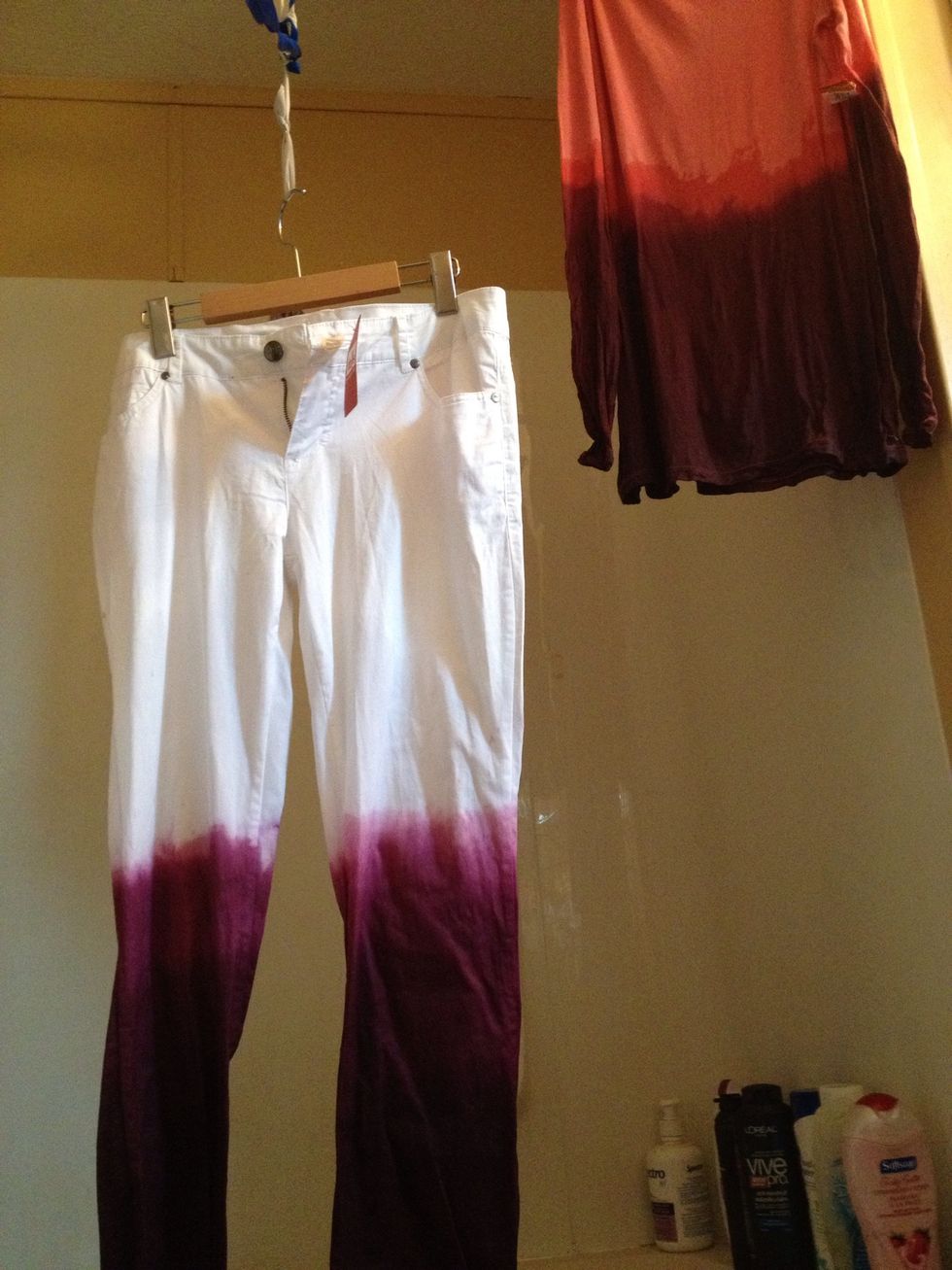 Then when the dye bath is done wearing gloves rinse them out in cold until the waters clear. Then hang to dry.