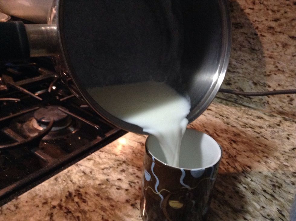 Then when the milk is bubbling let it calm down and then pour the milk into your mug