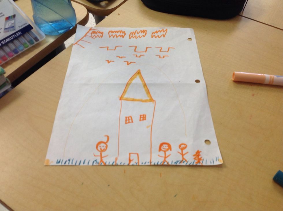 Then when you are done drawing the grass colour the roof