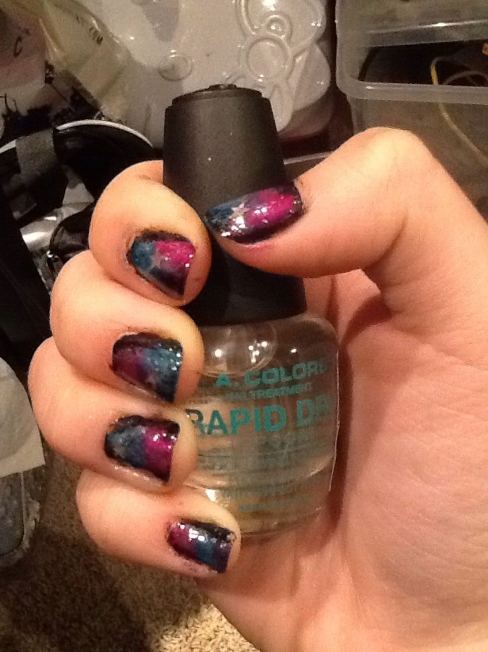 Then when your nails are fully dry, apply a top coat to protect your design.