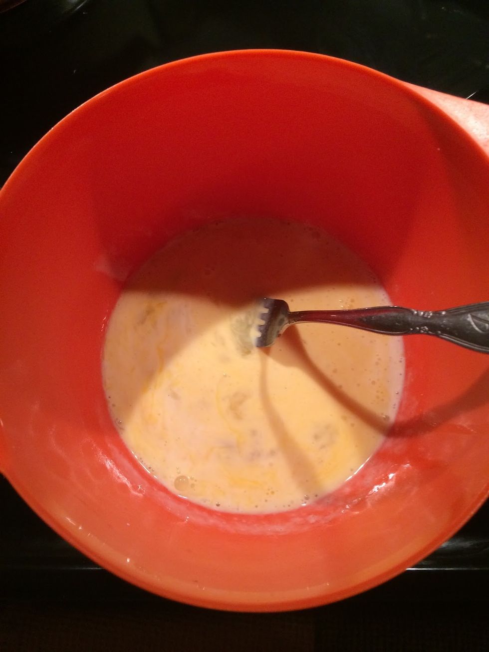 Then whisk the egg mixture with a fork until it is foamy
