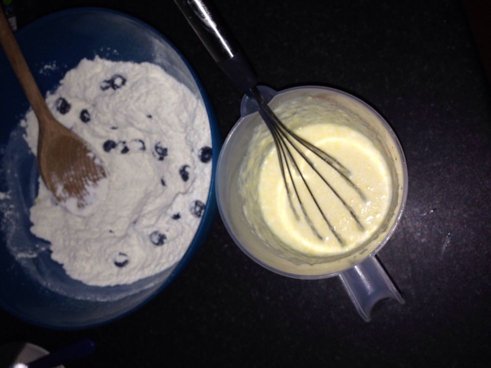 Then whisk the milk, eggs, butter and natural yogurt together