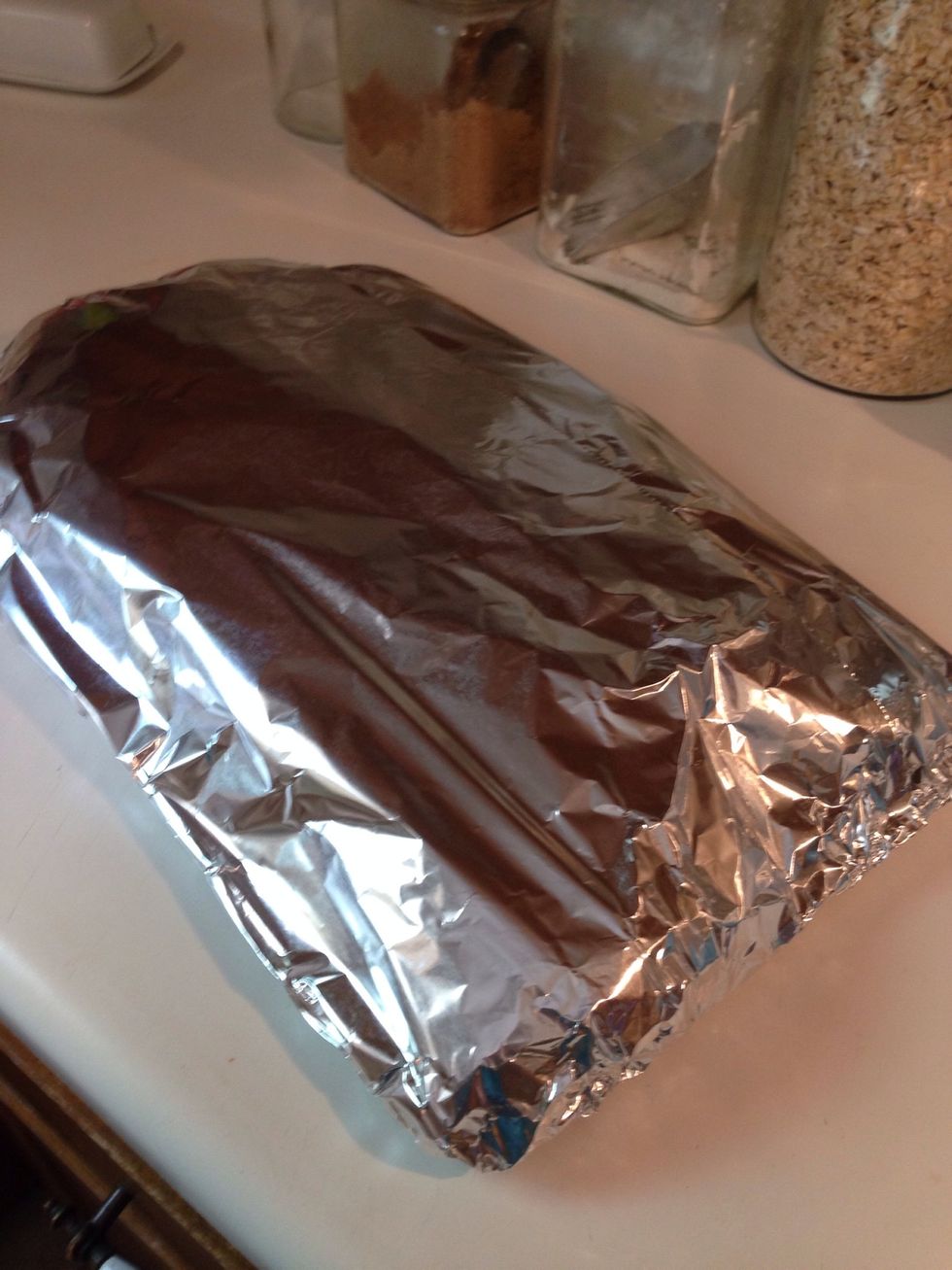 Then wrap in foil and put in the fridge. Let the ribs sit for a couple of hours to allow the dry rub to set in.