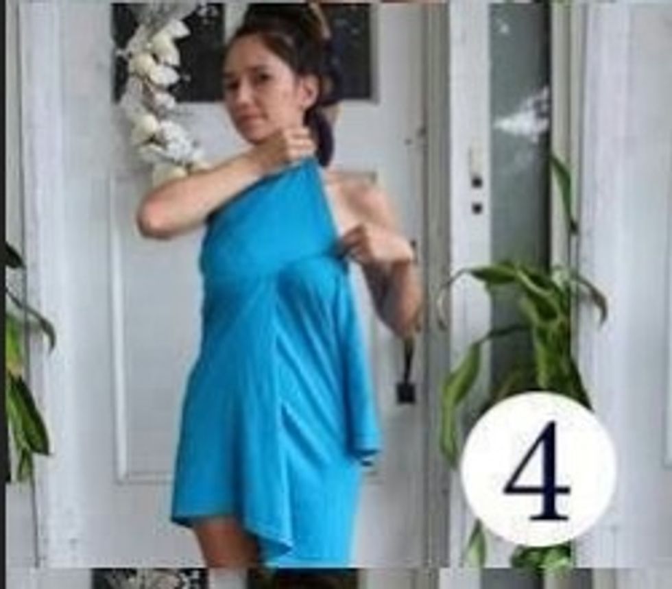 Then wrap it around to the front of the dress.