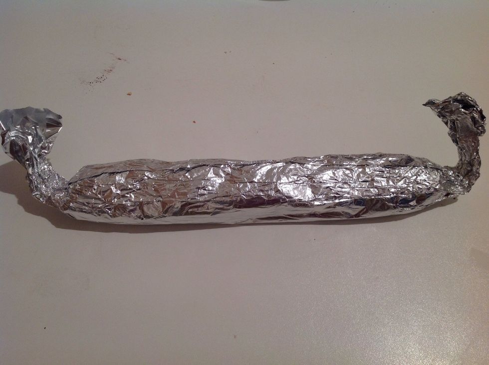 Then wrap it in a aluminum foil and put in the freezer for two hours or in the fridge for six hours until it is solid
