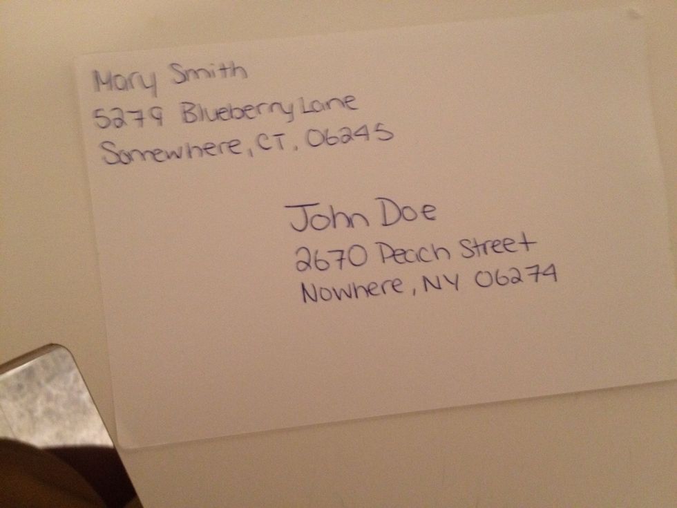 Then write the city, state and zip code below the street address.