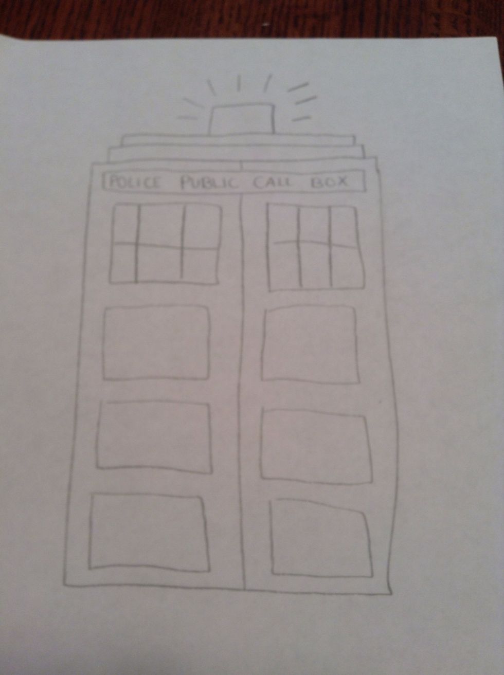 Then, you add four boxes on the left and right sides of the line you just drew. The very top box will have two lines going down and one going across to make six boxes in the top box.