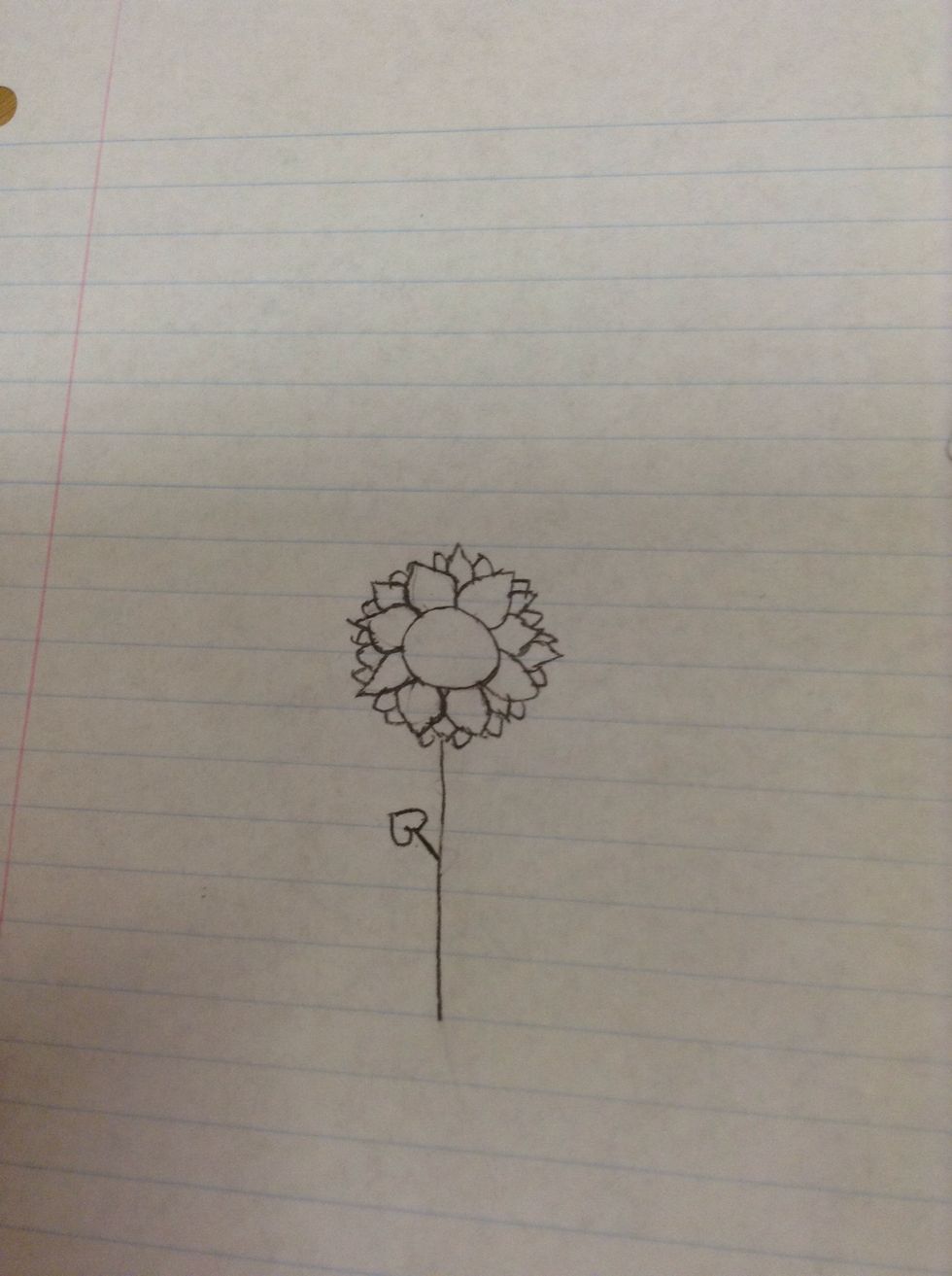 Then you can add a stem. To make thorns you need to make small triangles. Also to make a leaf you can make a line with a heart at the end.