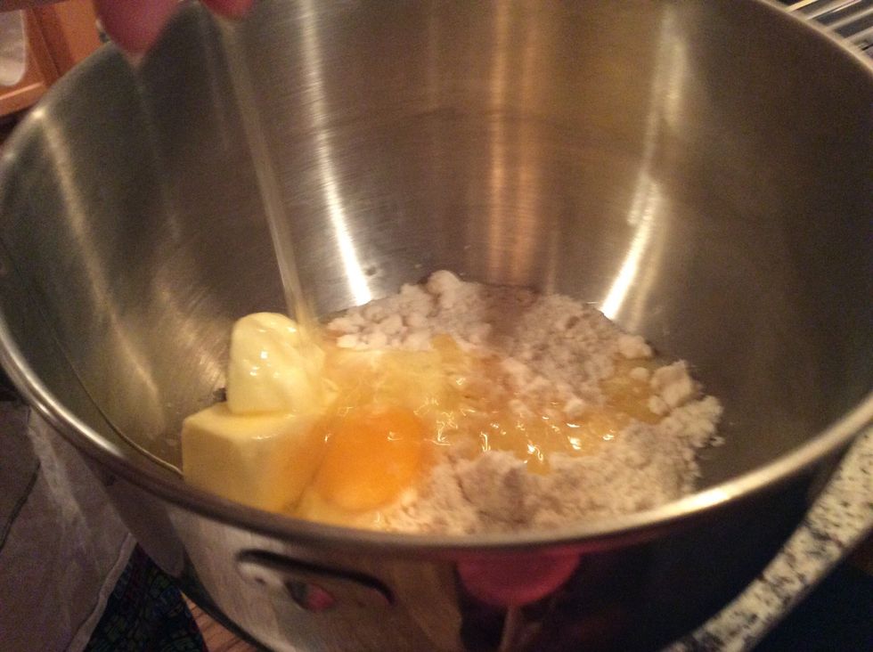 Then you crack a egg into the bowl as well