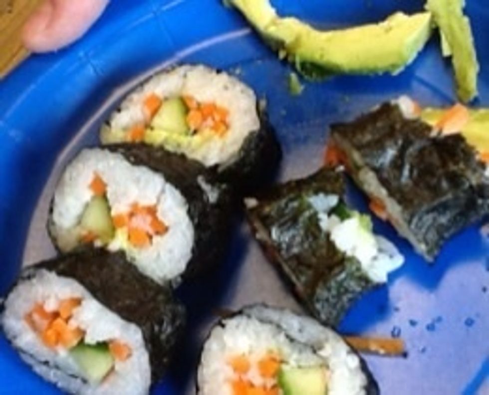 Then you cut it up it a couple of pieces and there you go it's ready to be eaten. Enjoy!