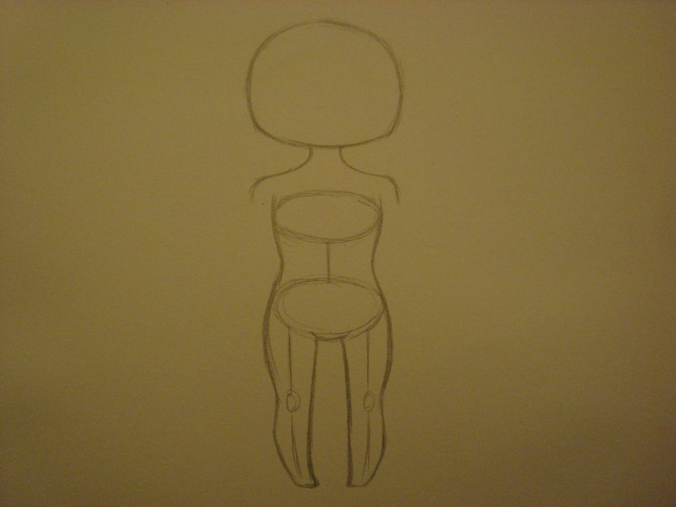 Then you draw the two lines in the inside starting where the general area of the crotch is, to the bottom, and connect it to the other two lines on the outside with a straight line across.