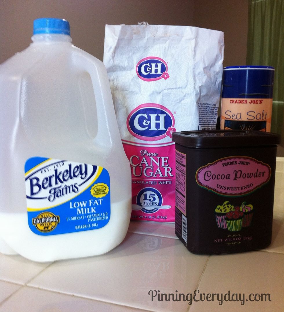 Then you get the ingredients. Teaspoon,milk, sugar and coco powder