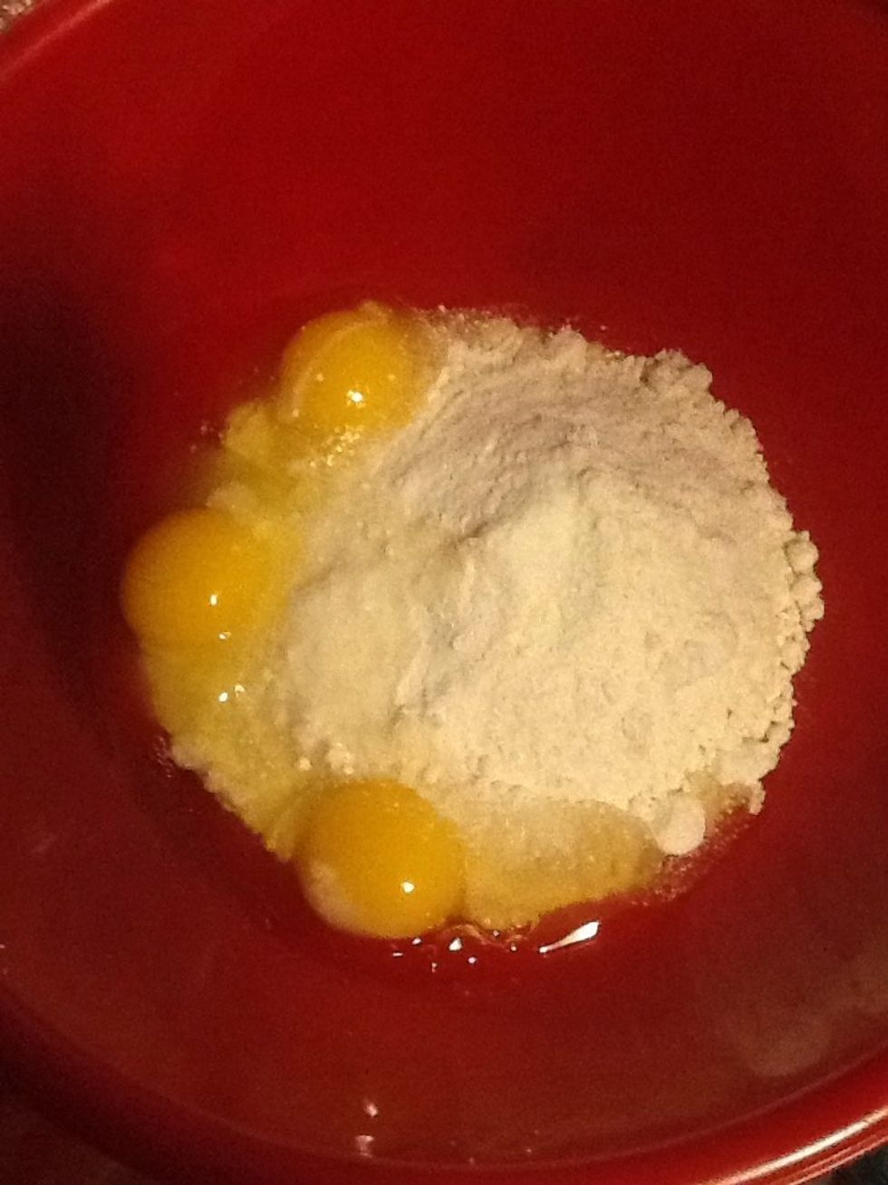 Then you get three eggs and put them on the bowl