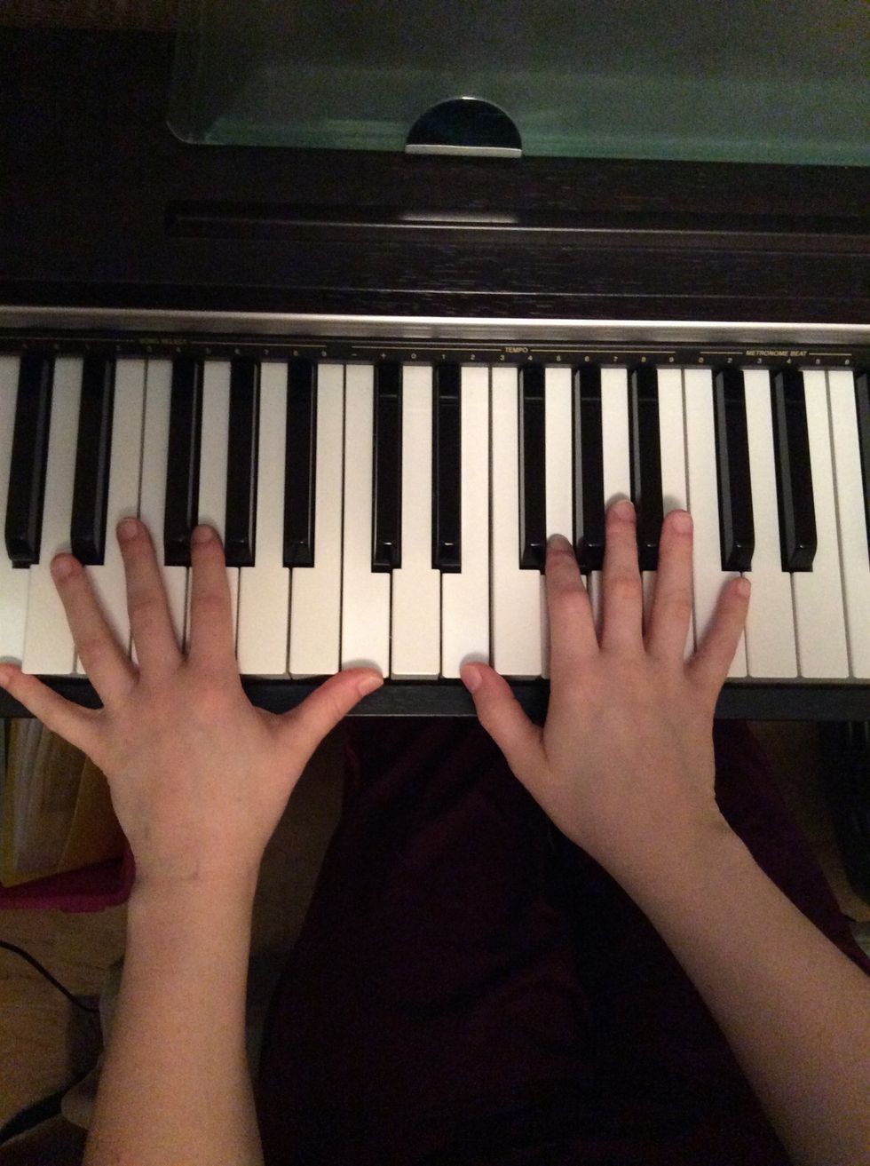 Then you go back to "one". Left hand (oct. C) Right hand (E and G).