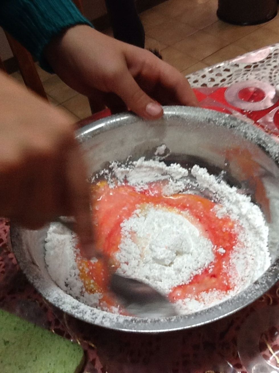 Then you have to mix it all together with the spoon.