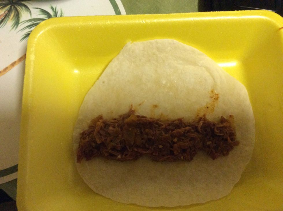 Then you lay a decent amount of meat in the middle