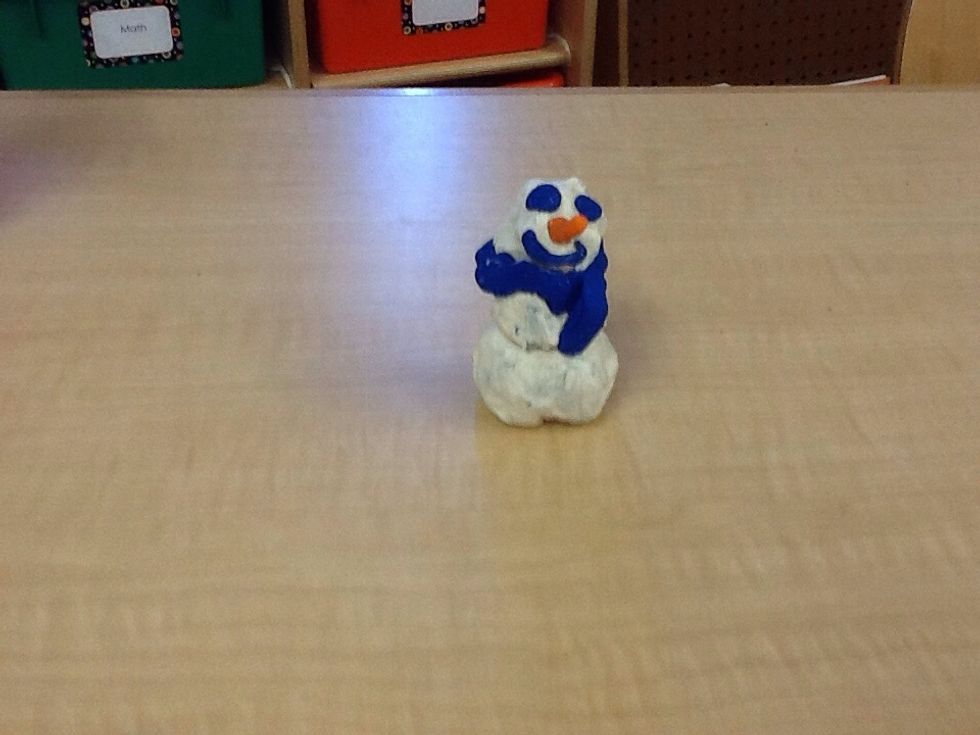 Then you make a blue scarf and wrap it around the neck.