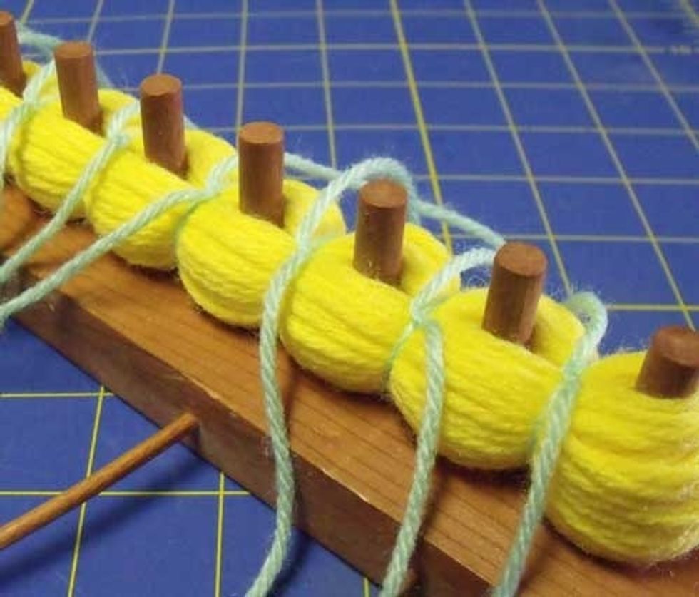 Then you must take the to ends and tie them together on top of the raped yarn.
