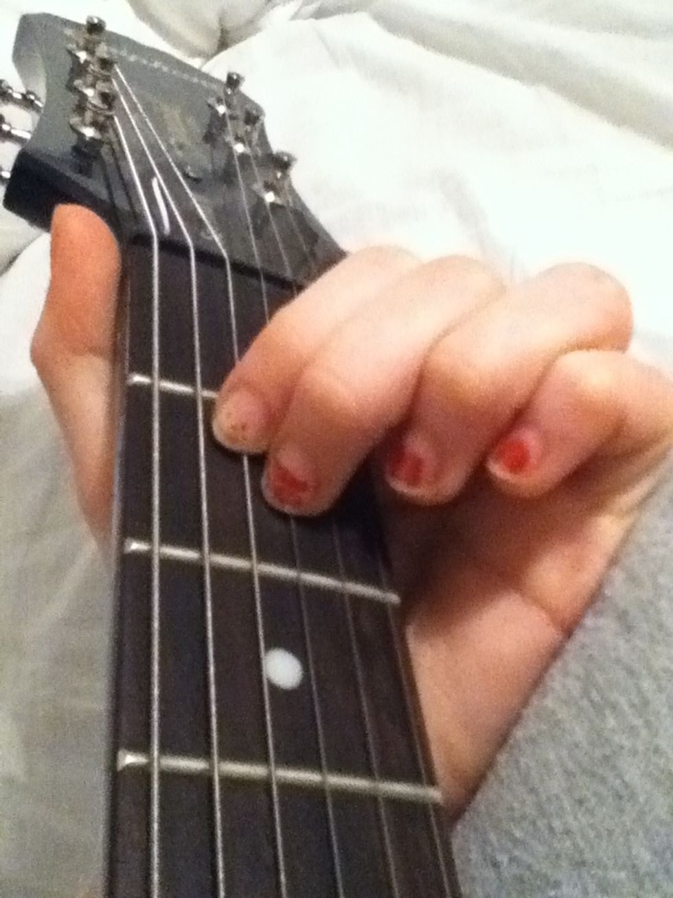Then you place your middle finger at the next string. (the G string)