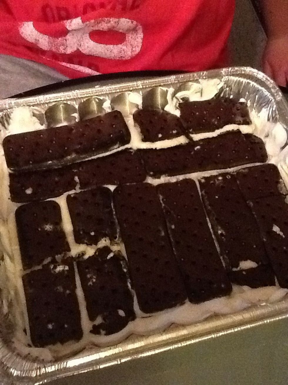 Then you put on the second layer of ice cream sandwiches