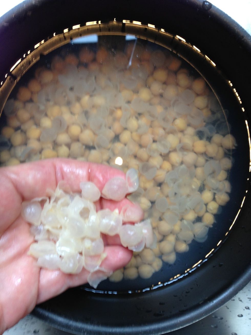 Then you put them in a bowl or??? Run water over them the skin comes to the surface