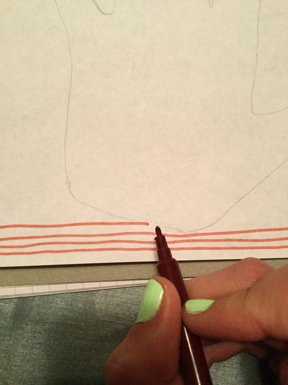 Then you're going to go to where the palm starts, and draw a hump and connect to the other side of the palm and then draw a straight line the rest of the way