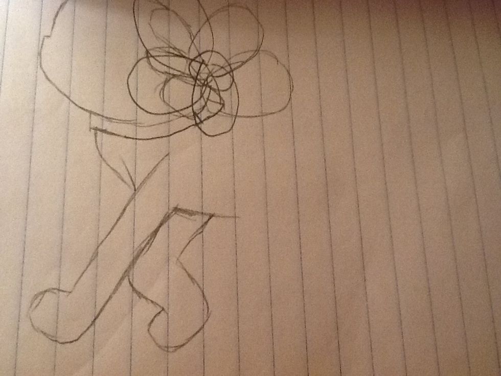 Then you repeat the last step but you go half way down the other leg and make a line and a boot like paw and curve it up again and go through that leg with a line