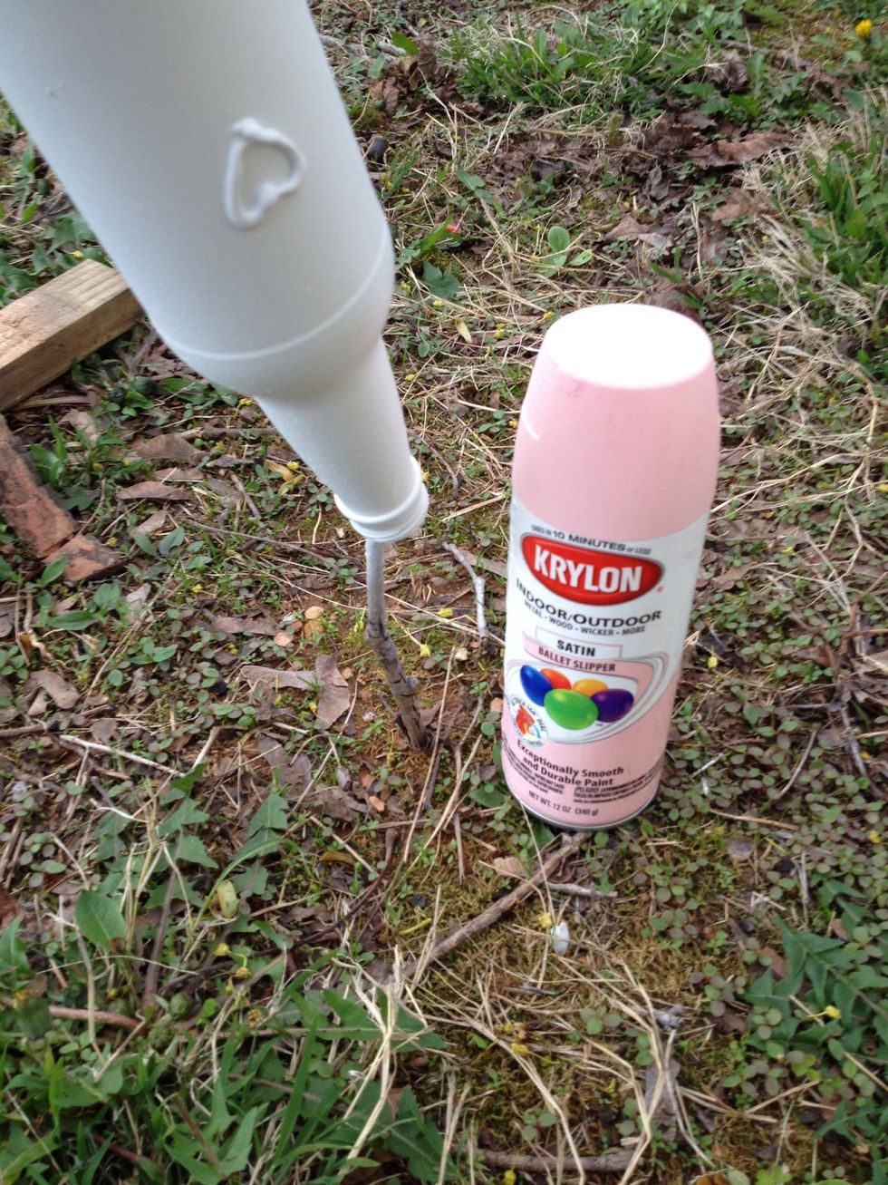 Then you take the color you want your embossed bottle to be and apply two even coats. I went with the color "Ballet Slipper" by Krylon.