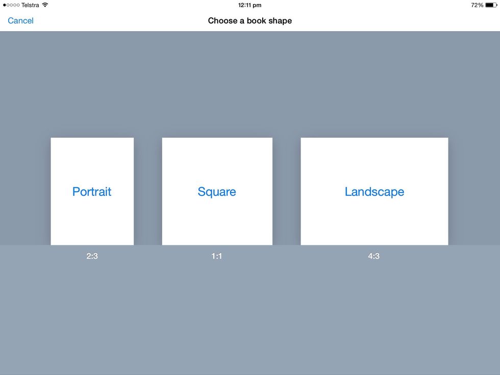 Then You tap new book at the top of the left, it will then come up with this\u2b06\ufe0f, and you choose portrait, square, and landscape.