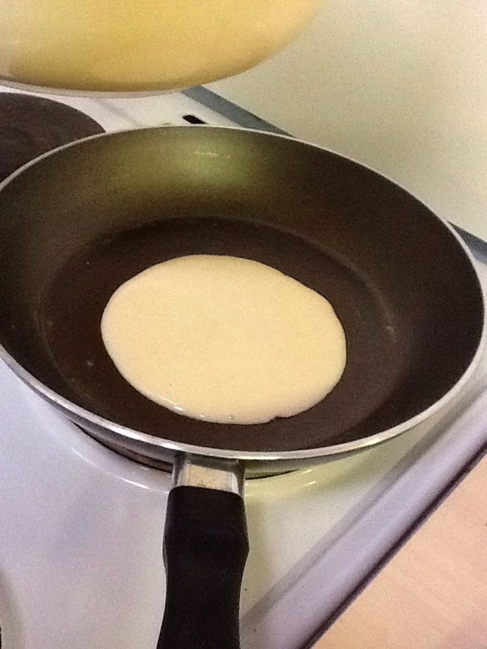 Then you tip the pan around in circles so it has been spread.