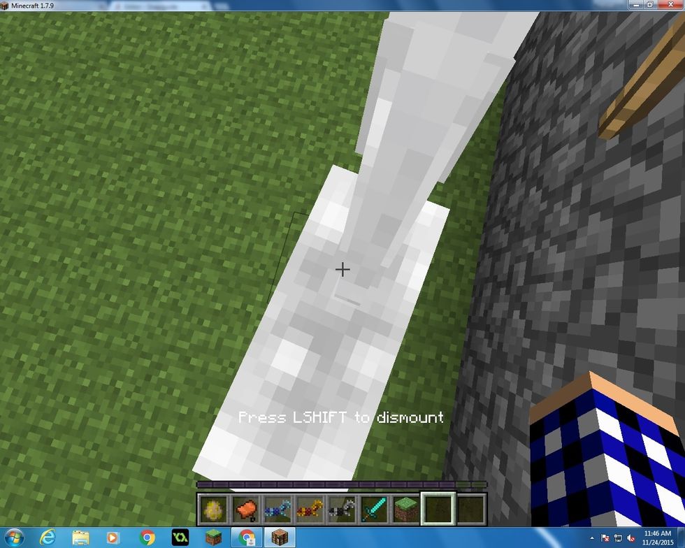 Then you want to go up to the horse and right click it. You will now be on top of the horse either you can press to get off and it will make you get off. You can't control the horse yet though.