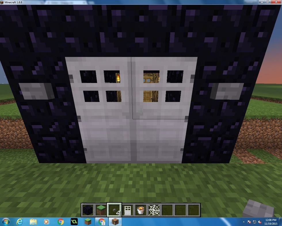 Then you want to put two iron doors on the outside. DO NOT PUT IT ON THE INSIDE, unless you want to. After you put your two doors put your buttons on the outside and inside, to open them both ways.