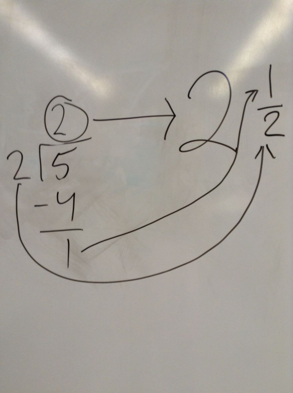 Then your answer is the large number and your old denominator stays as the denominator and your remainder is your new numerator.