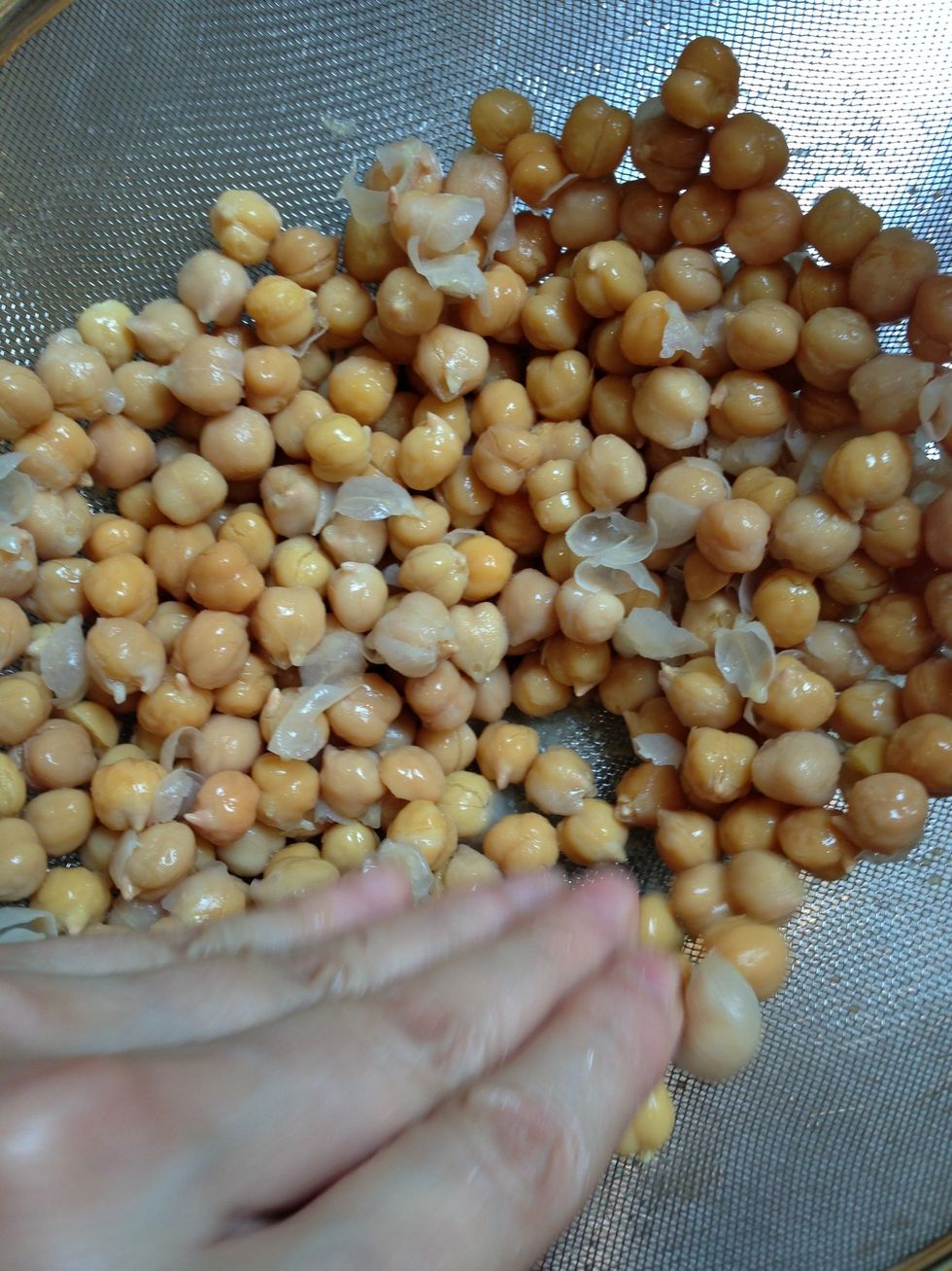 There are 2 methods. Either you put them in a towel and rub them gently. Or you put them in a wire strainer and rub them gently against the sides of the strainer