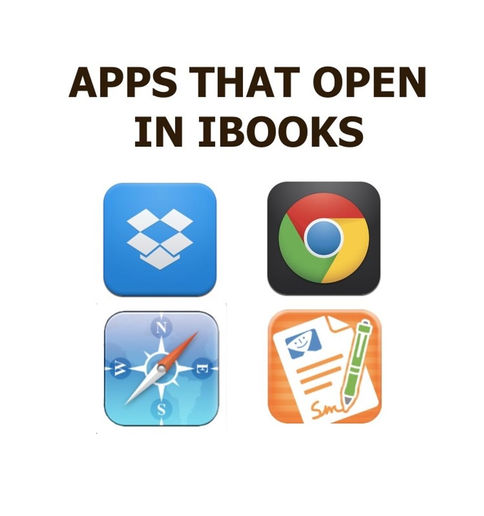 THERE ARE A NUMBER OF APPS THAT ALLOW PDFs TO OPEN IN IBOOKS: DROPBOX, SAFARI, CHROME, PDFPEN, SIGNNOW, AND GOOGLE DRIVE, TO NAME SOME.