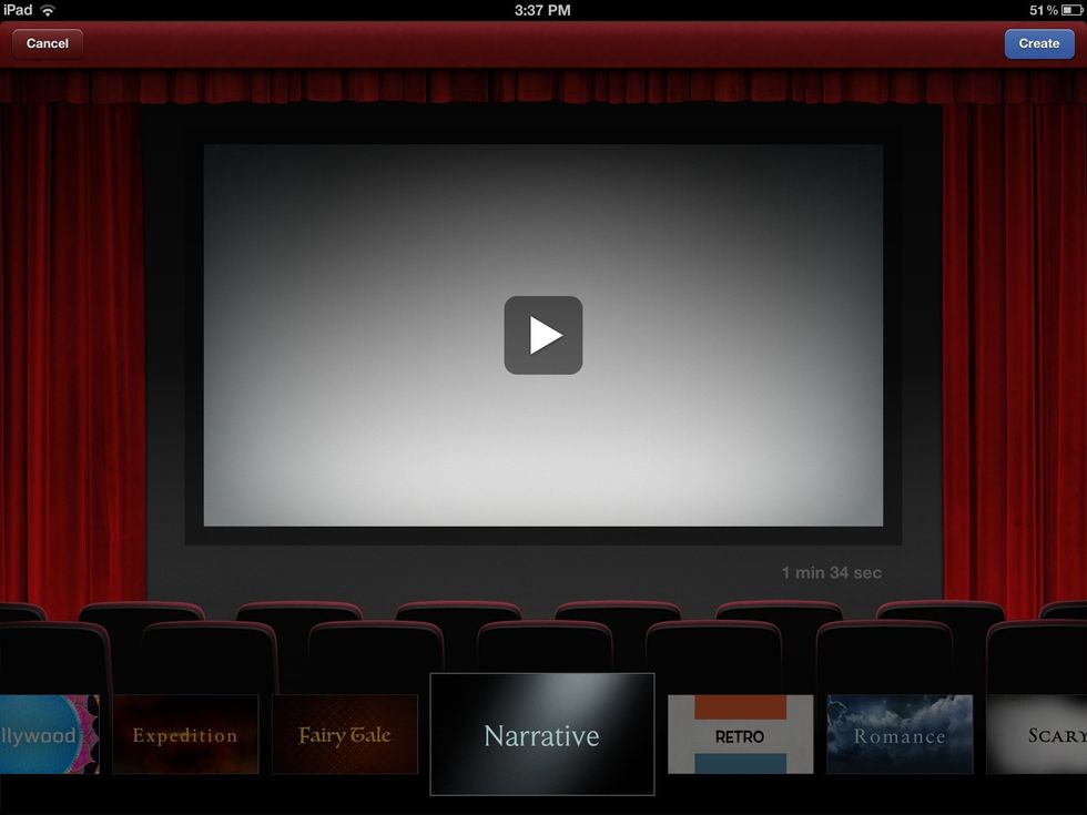 There are multiple movie trailer templates all having different time segments. Before you select the trailer, hit the play button on the big screen to preview each trailer.