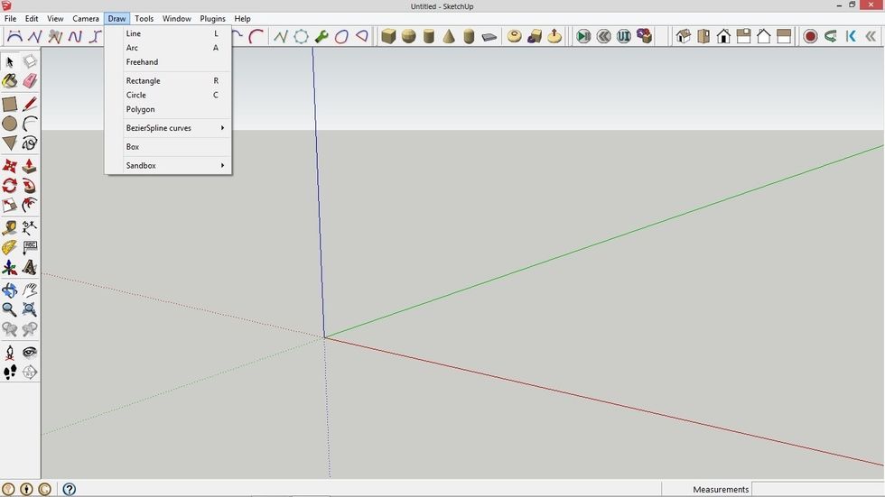 There are only a few main tools. A LINE tool, a PULL/PUSH tool and a RECTANGLE TOOL.