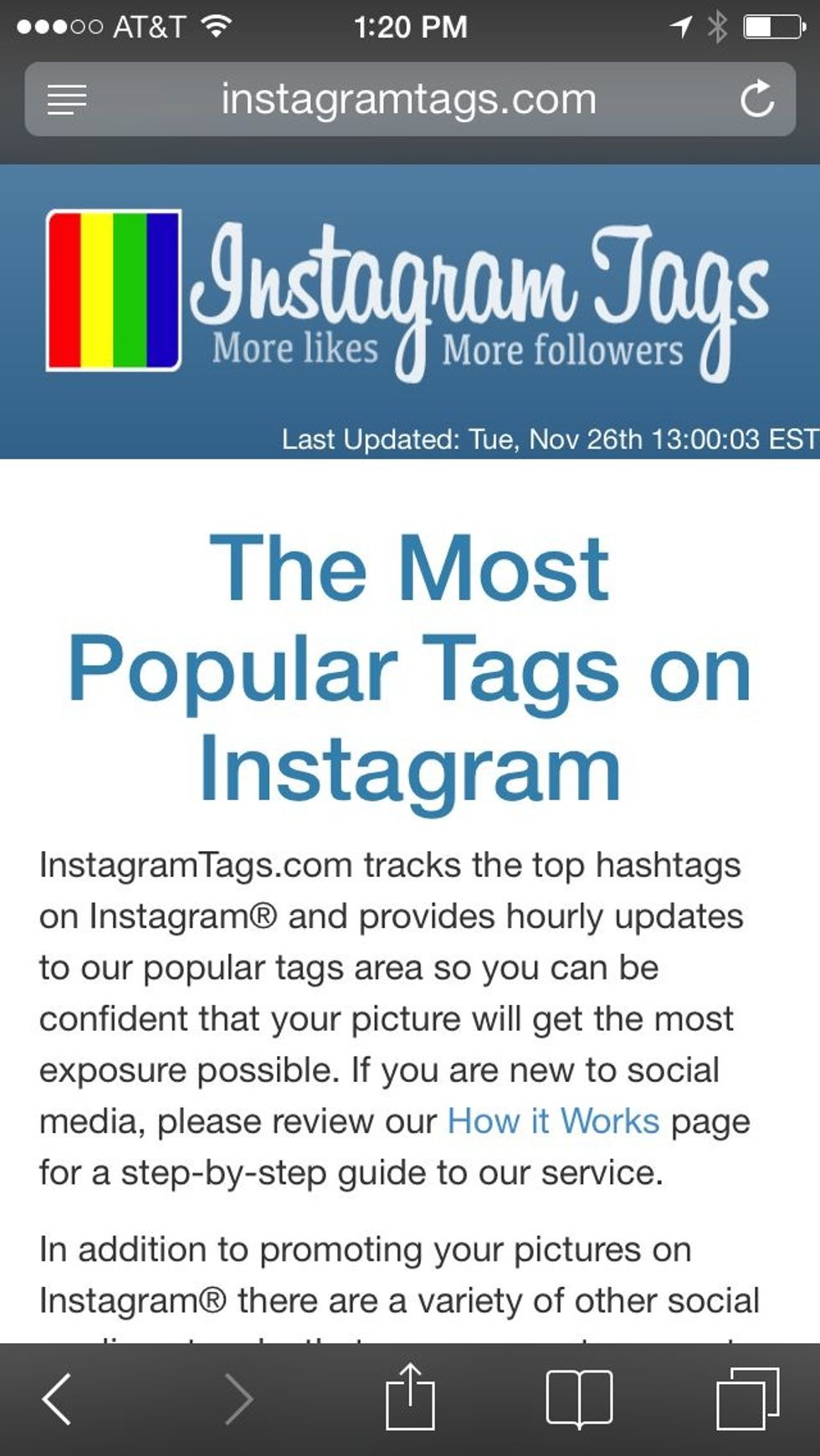 There are quite a few tag sites out there, but we like InstagramTags.com. Open Safari or your web browser and go to the site.