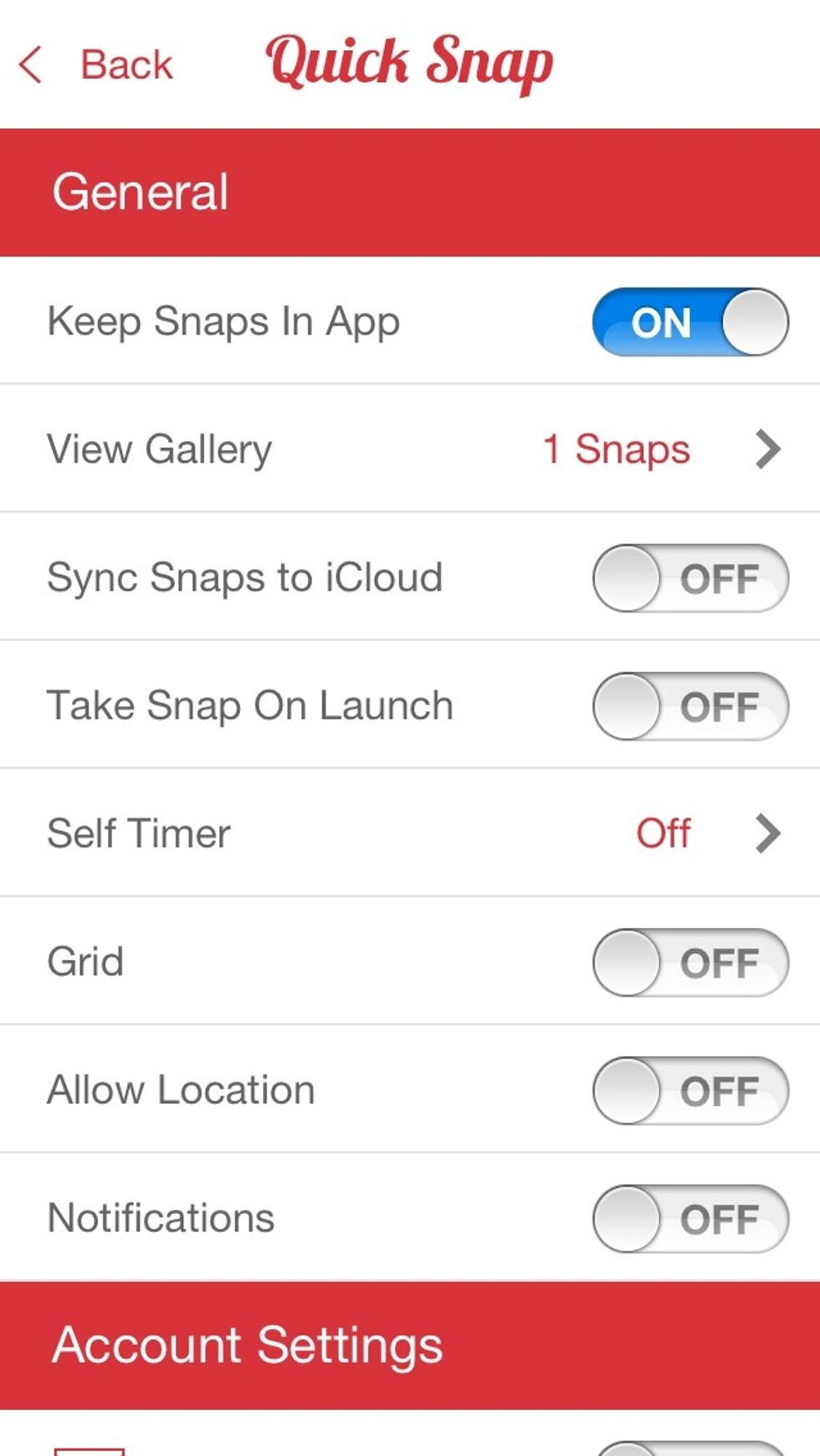 There are several options in the menu to look at. These include the ability to set a self-timer and display a grid.