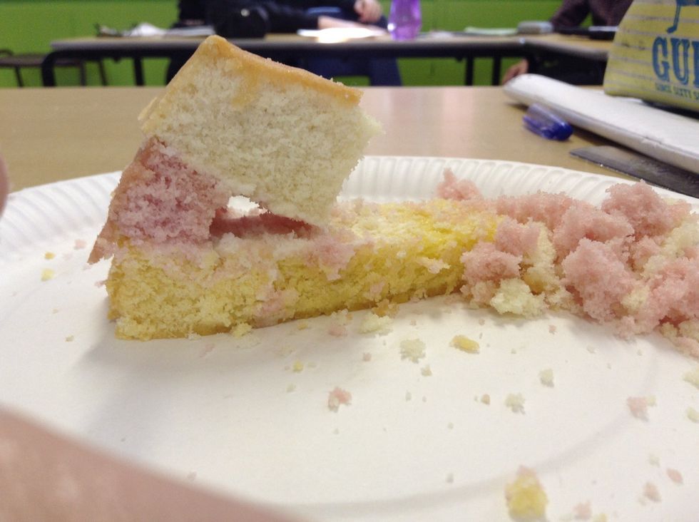 There is an overhang which is leaning over the pink layer