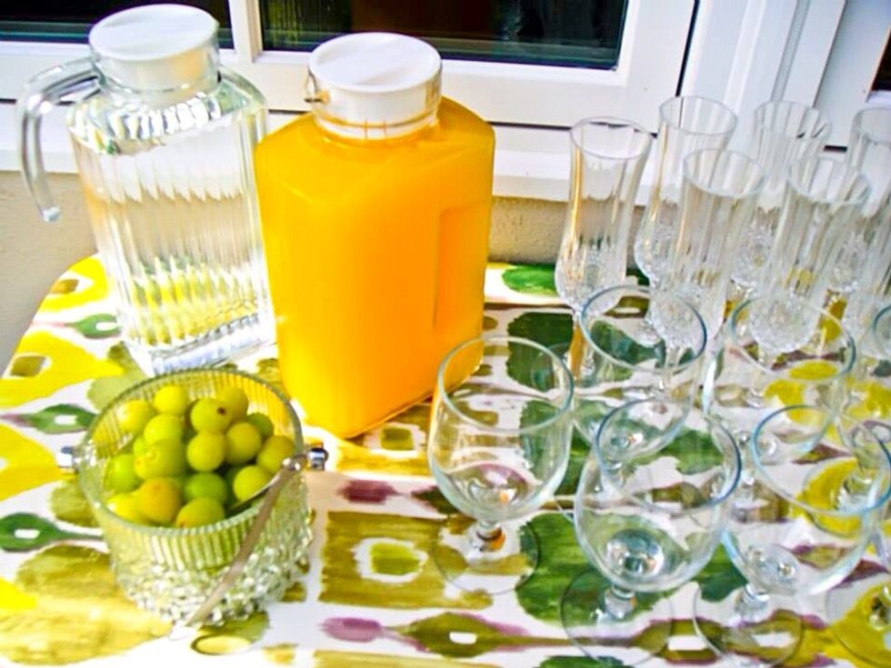 There is no brunch without the Mimosas (champagne mixed with orange juice in equal amounts)