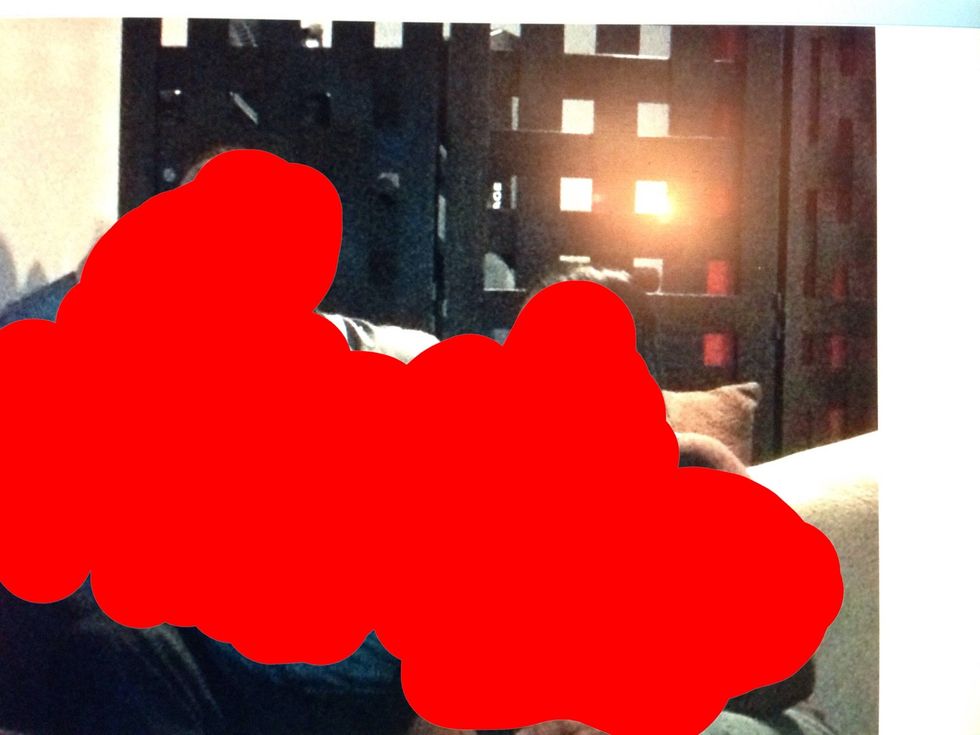 There it was...my room divider! I was using it  to hide my treadmill, which is in my living room. Not any more! (I blotted out our faces so you all could focus on the divider.) See it? :)