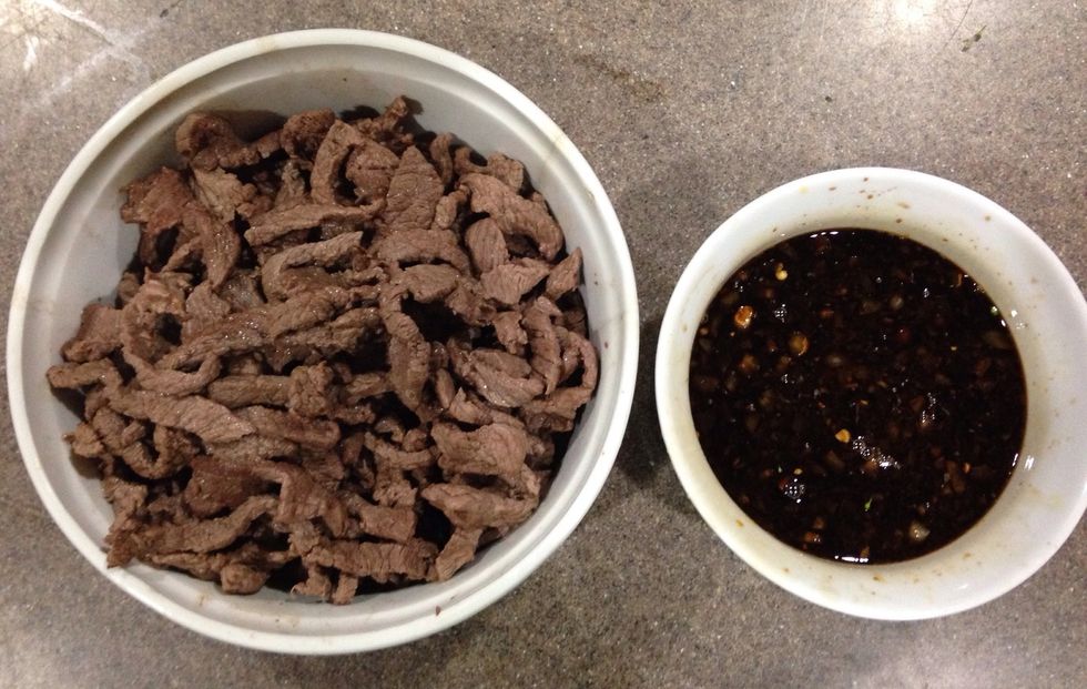 There! Now that your veggies are steamed to preferred tenderness, add the steak & the soy/OJ/etc mixture back to the pan. Stir until all ingredients are heated through.