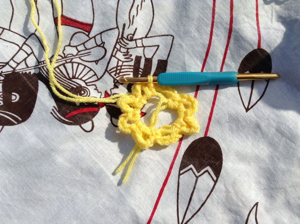 There should be 8 loops in total. Sl st to the top of the 1st sc.