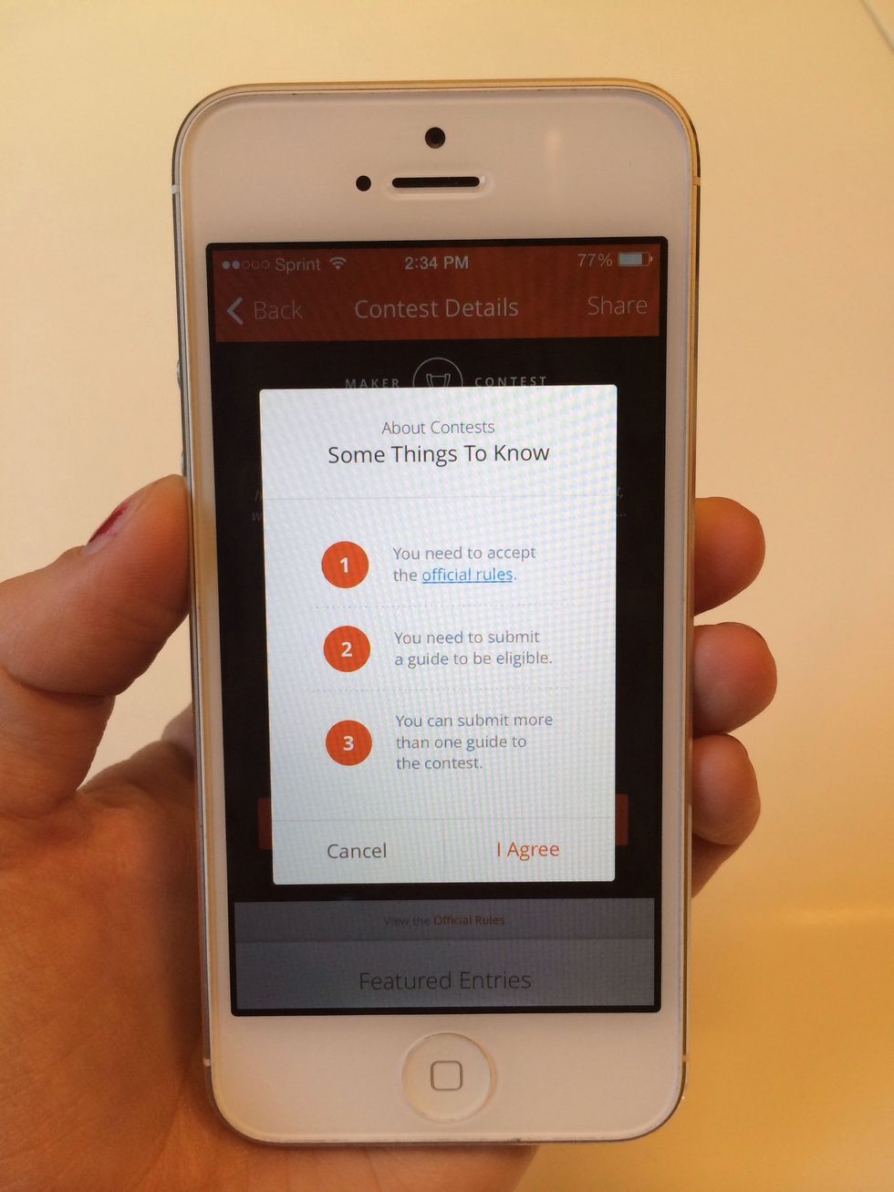 There will be a few quick reminders about contests, and a chance to check out the rules. Tap "I Agree" to continue.