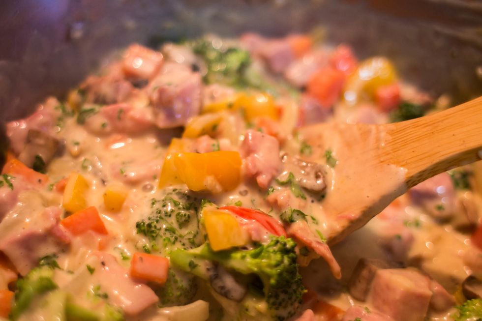 There ya have it. The filling is done. Double check your seasoning and take it off the heat. If your not cooking the pot pies right away, lay this mixture out on a tray and allow it to cool.