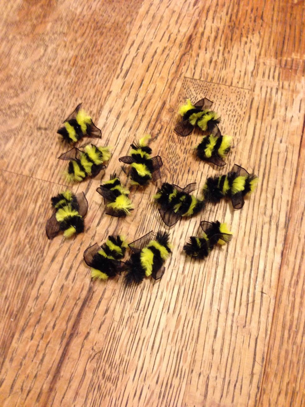 There you have it - a small gaggle of bees. Make as many as you'd like for your costume then set them aside.
