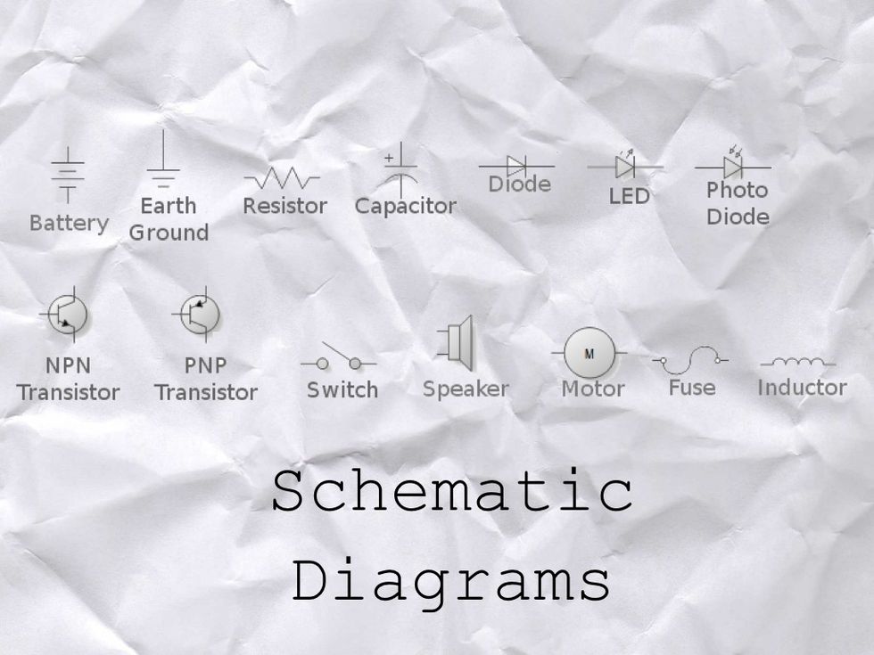 These are a few SCHEMATIC SYMBOLS for different parts of an ELECTRONIC CIRCUIT.